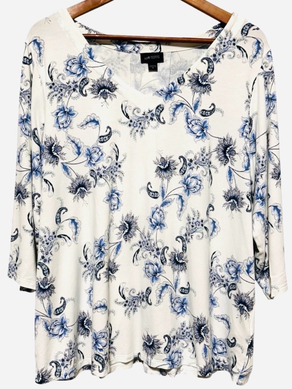 J. JILL Blue Floral Coastal Grandma Boho Artsy Teacher Stretch Top XL